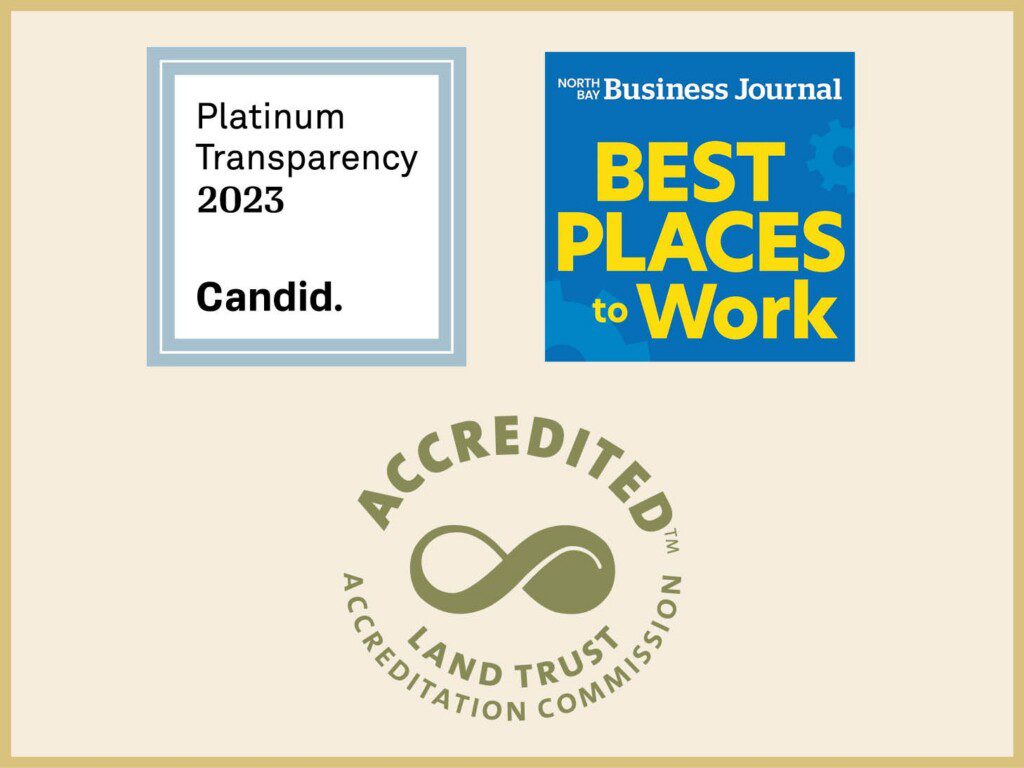 platinum transparency 2023 from candid. north bay business journal best places to work. land trust accreditation commission