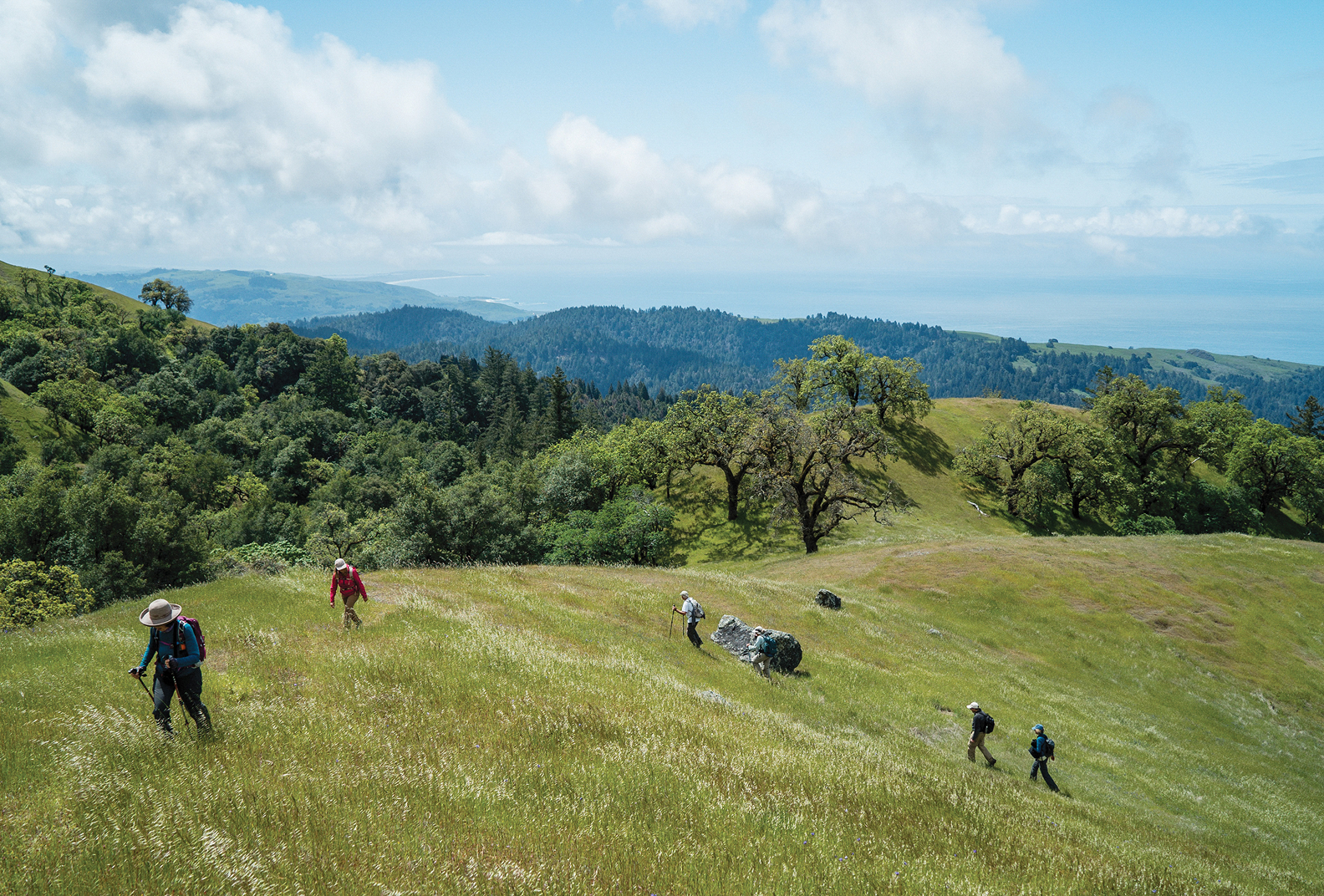 Aerial view of hikers walking up Pole Mountain.