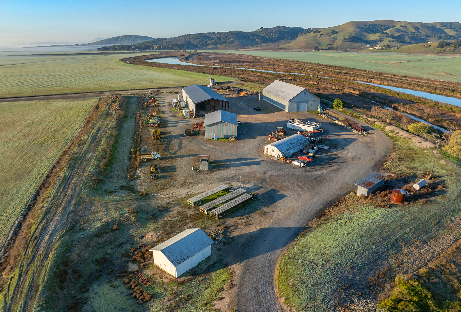 Aerial view of barns at Camp Three