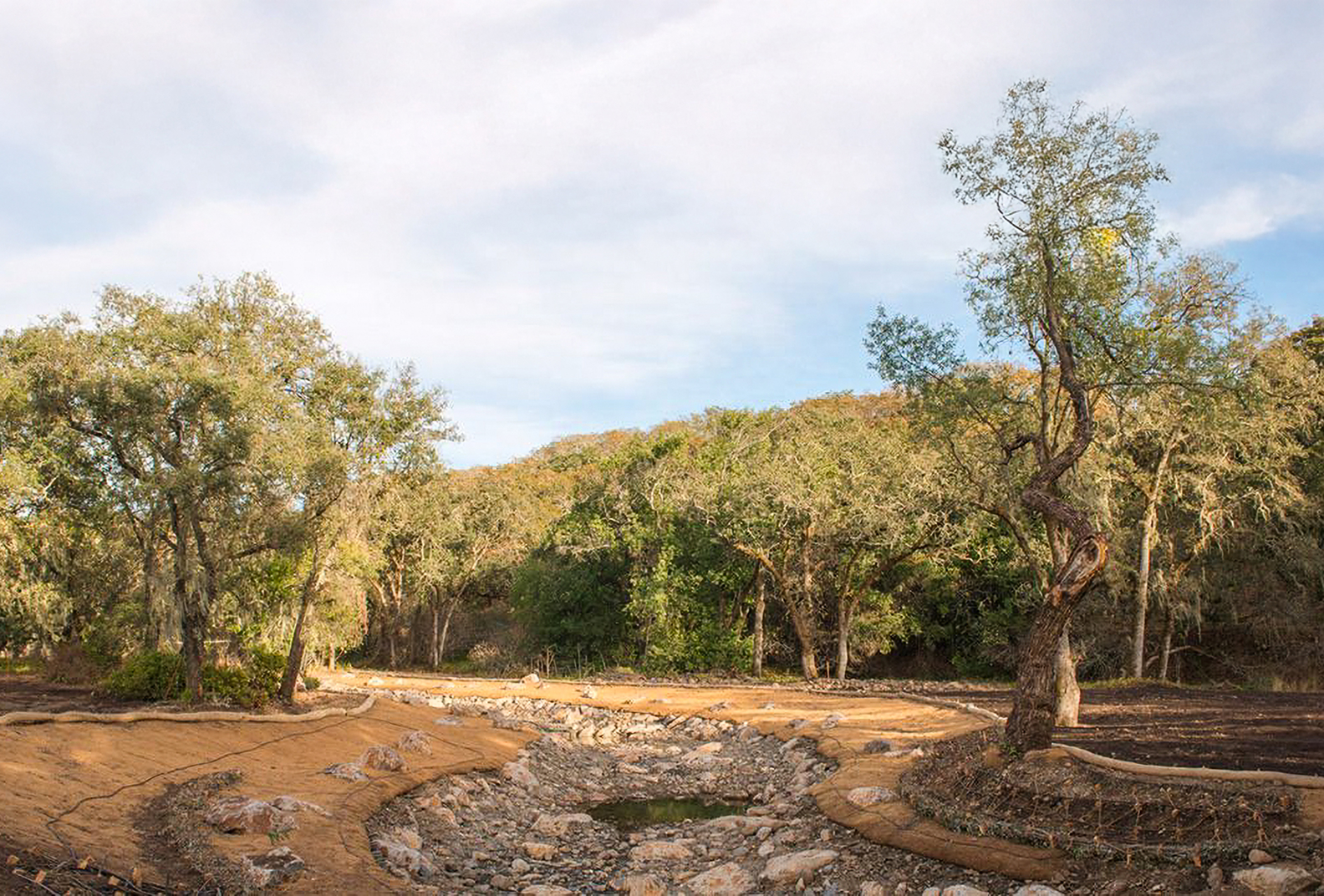 A dry riverbed runs through the landscape at Stuart Creek in Sonoma County.