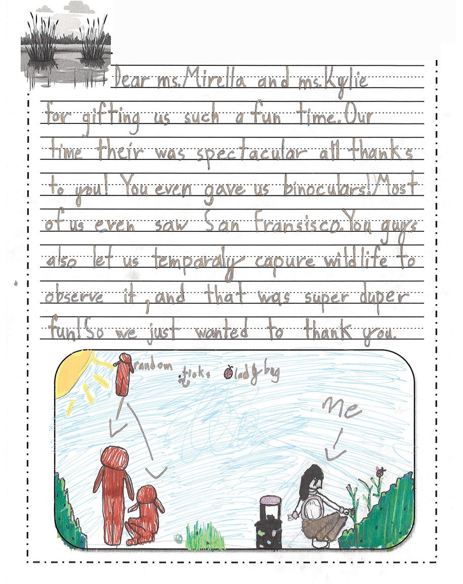 A thank you letter written by a child who participated in a Sonoma Land Trust field trip.
