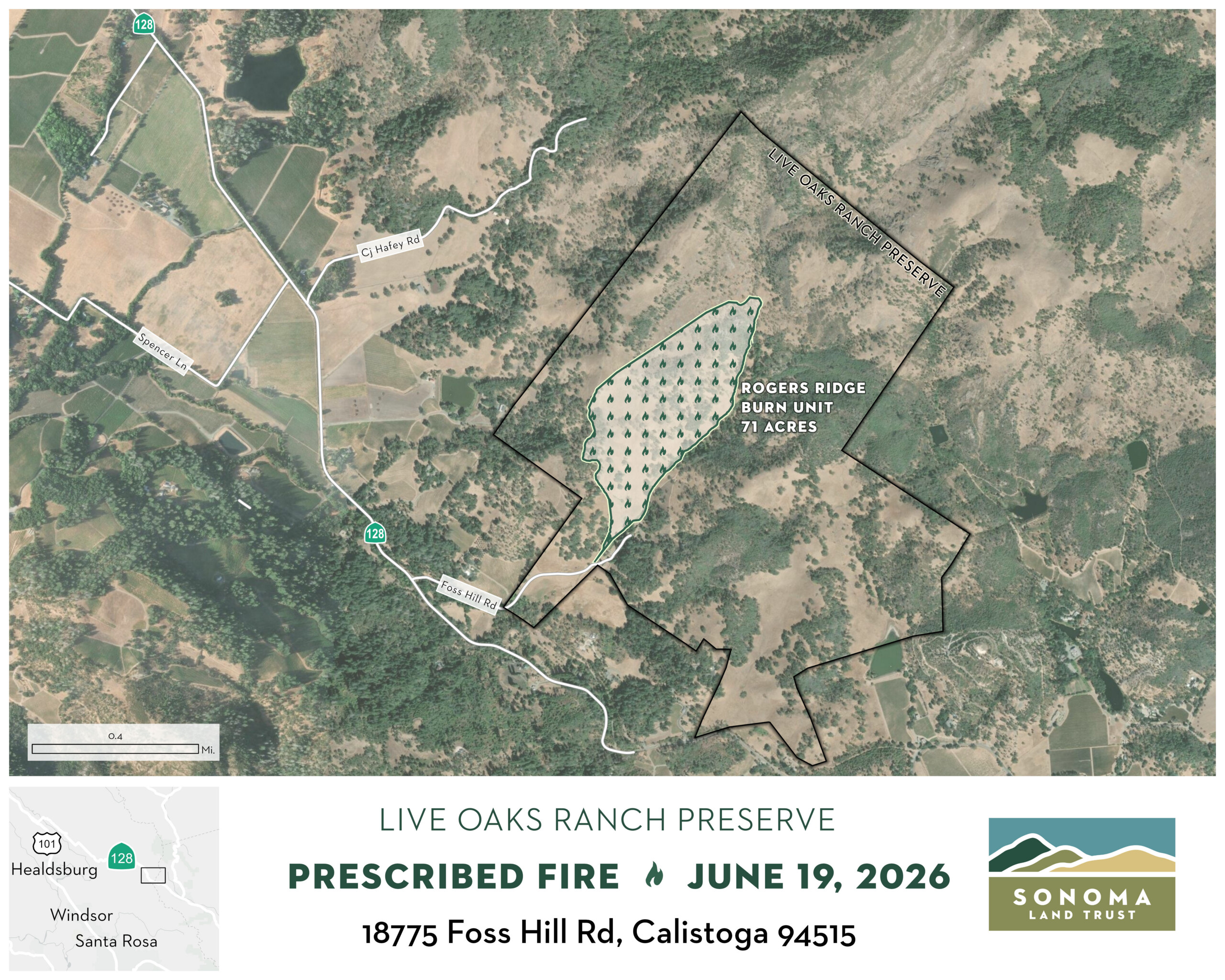 Map of prescribed burn area for Live Oaks Ranch in Calistoga
